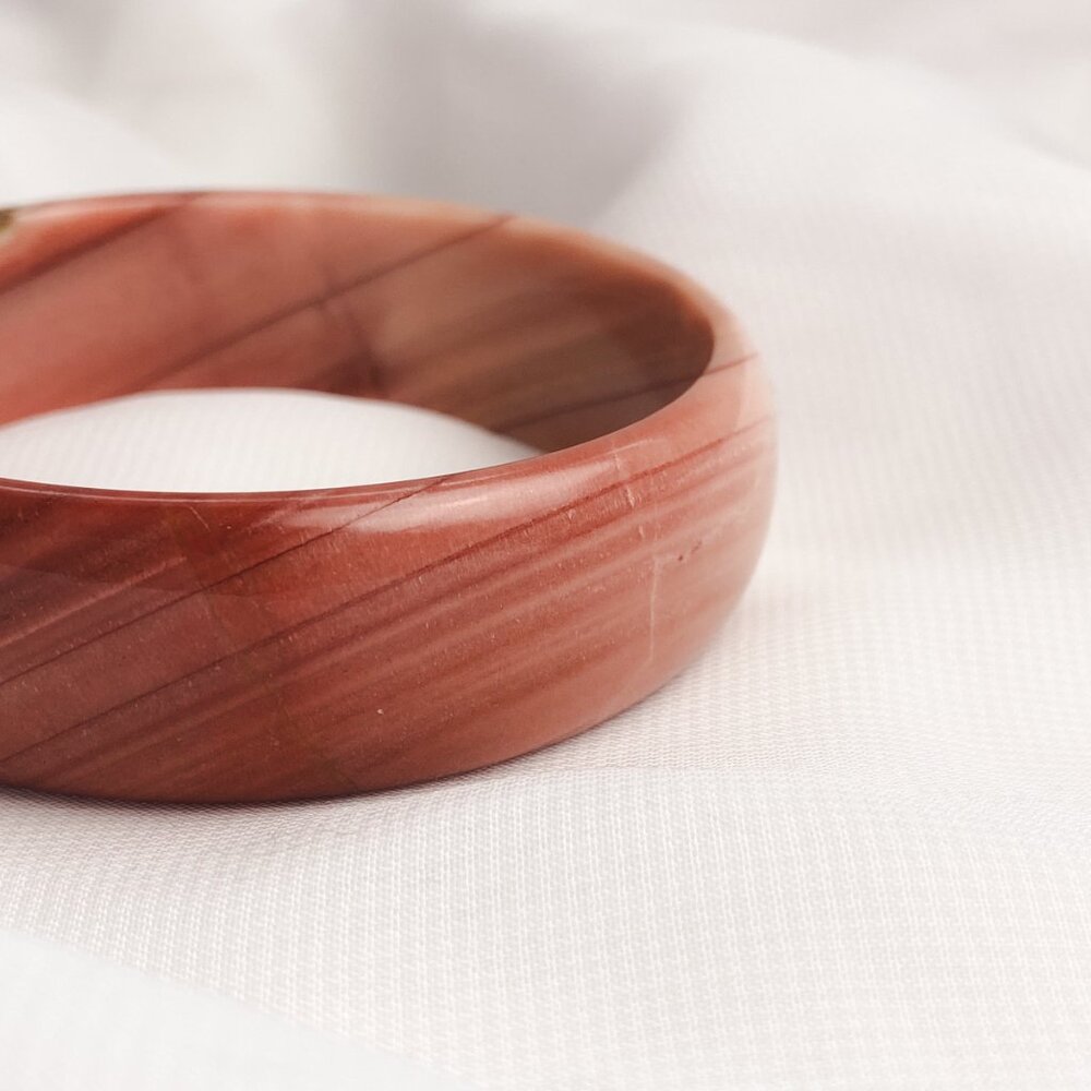 Solid Gemstone Carved Striped Pattern Pink Orange… - image 5